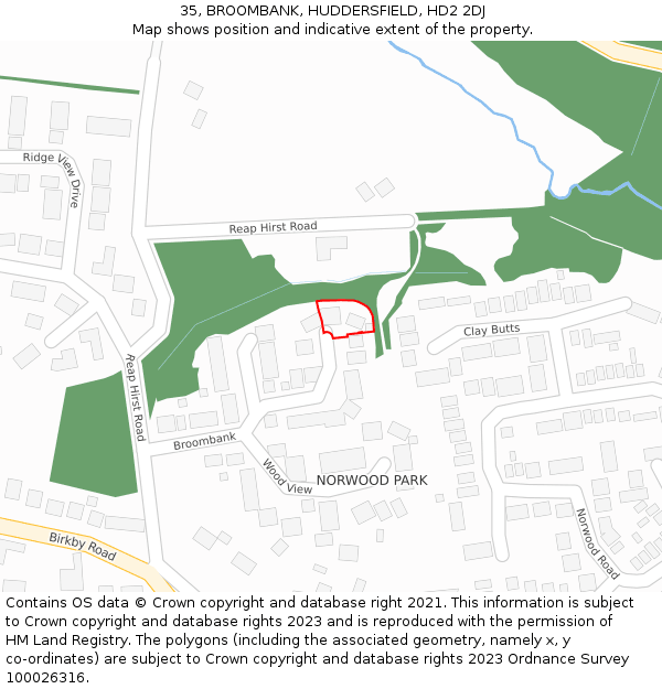 35, BROOMBANK, HUDDERSFIELD, HD2 2DJ: Location map and indicative extent of plot