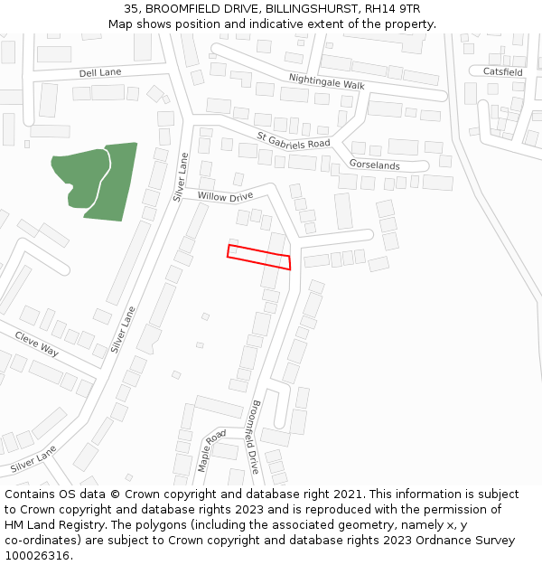 35, BROOMFIELD DRIVE, BILLINGSHURST, RH14 9TR: Location map and indicative extent of plot
