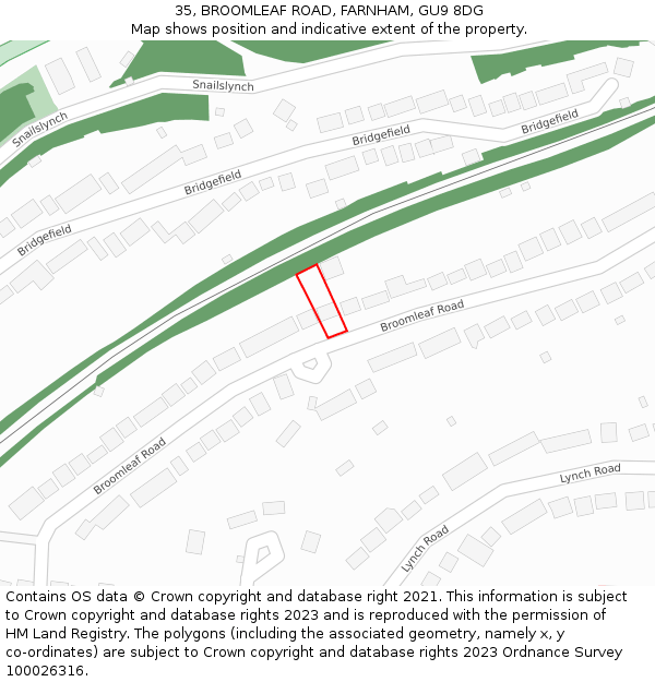 35, BROOMLEAF ROAD, FARNHAM, GU9 8DG: Location map and indicative extent of plot