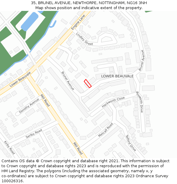 35, BRUNEL AVENUE, NEWTHORPE, NOTTINGHAM, NG16 3NH: Location map and indicative extent of plot