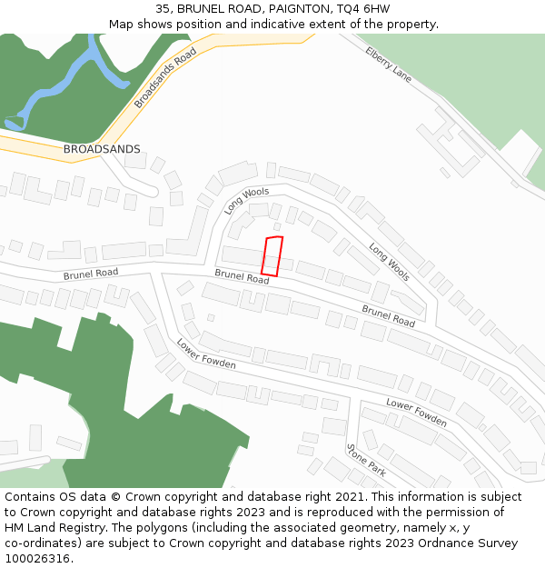 35, BRUNEL ROAD, PAIGNTON, TQ4 6HW: Location map and indicative extent of plot