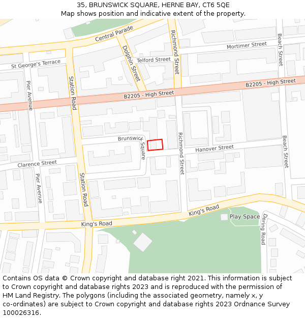 35, BRUNSWICK SQUARE, HERNE BAY, CT6 5QE: Location map and indicative extent of plot