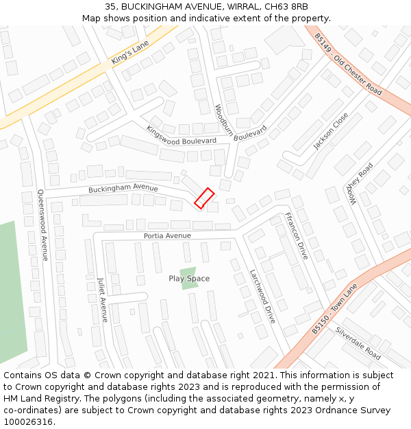 35, BUCKINGHAM AVENUE, WIRRAL, CH63 8RB: Location map and indicative extent of plot