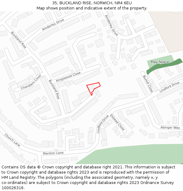 35, BUCKLAND RISE, NORWICH, NR4 6EU: Location map and indicative extent of plot