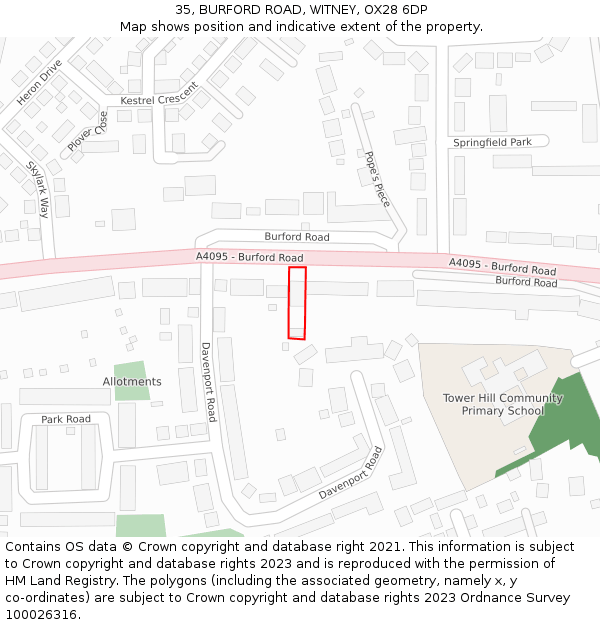35, BURFORD ROAD, WITNEY, OX28 6DP: Location map and indicative extent of plot