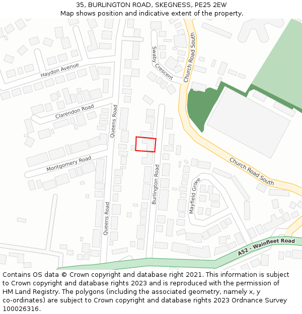 35, BURLINGTON ROAD, SKEGNESS, PE25 2EW: Location map and indicative extent of plot