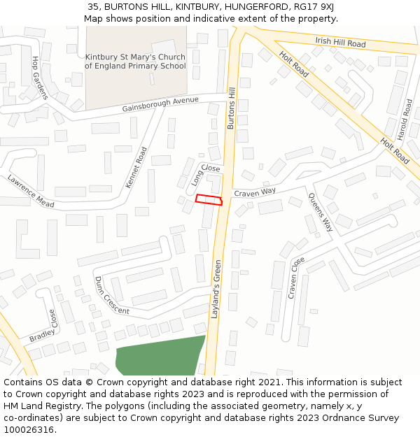 35, BURTONS HILL, KINTBURY, HUNGERFORD, RG17 9XJ: Location map and indicative extent of plot