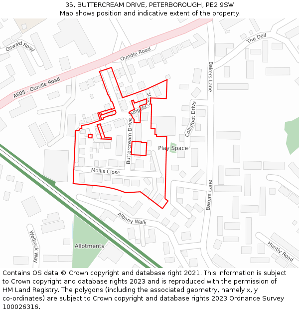 35, BUTTERCREAM DRIVE, PETERBOROUGH, PE2 9SW: Location map and indicative extent of plot