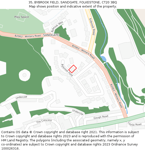 35, BYBROOK FIELD, SANDGATE, FOLKESTONE, CT20 3BQ: Location map and indicative extent of plot