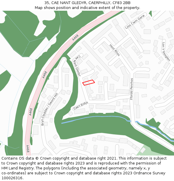 35, CAE NANT GLEDYR, CAERPHILLY, CF83 2BB: Location map and indicative extent of plot