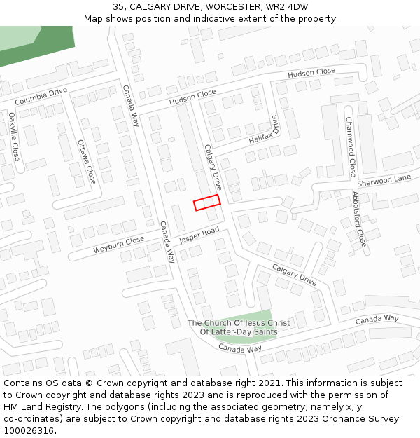 35, CALGARY DRIVE, WORCESTER, WR2 4DW: Location map and indicative extent of plot