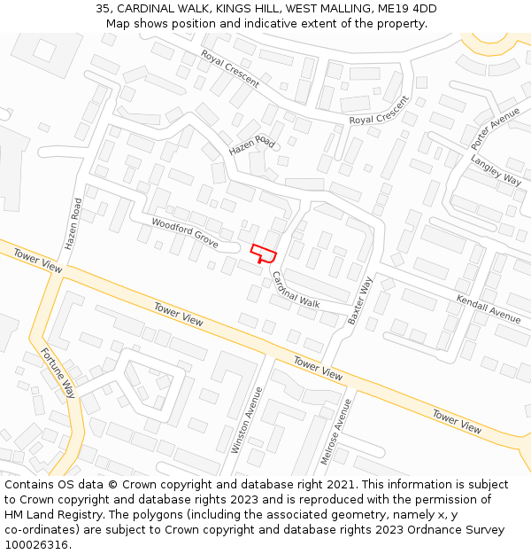 35, CARDINAL WALK, KINGS HILL, WEST MALLING, ME19 4DD: Location map and indicative extent of plot