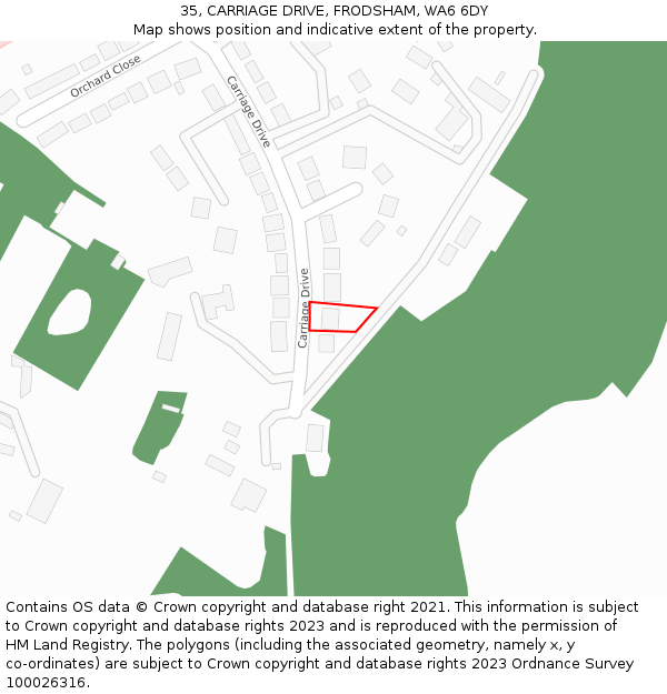 35, CARRIAGE DRIVE, FRODSHAM, WA6 6DY: Location map and indicative extent of plot