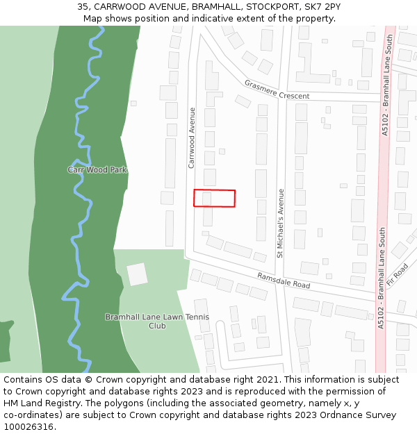 35, CARRWOOD AVENUE, BRAMHALL, STOCKPORT, SK7 2PY: Location map and indicative extent of plot