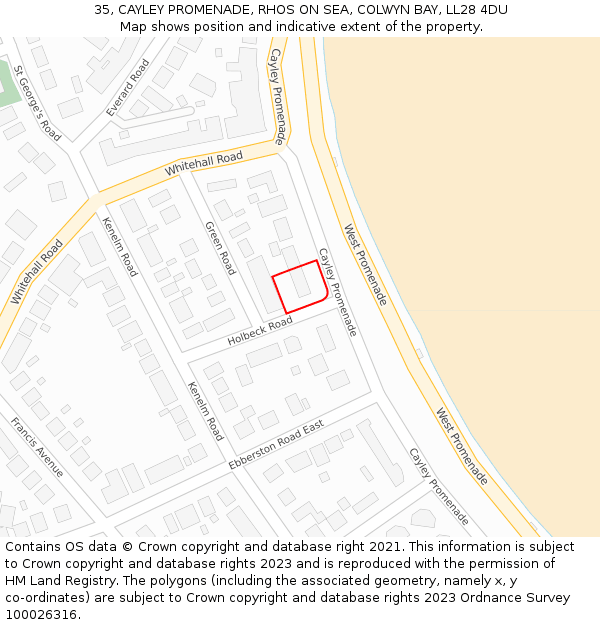 35, CAYLEY PROMENADE, RHOS ON SEA, COLWYN BAY, LL28 4DU: Location map and indicative extent of plot