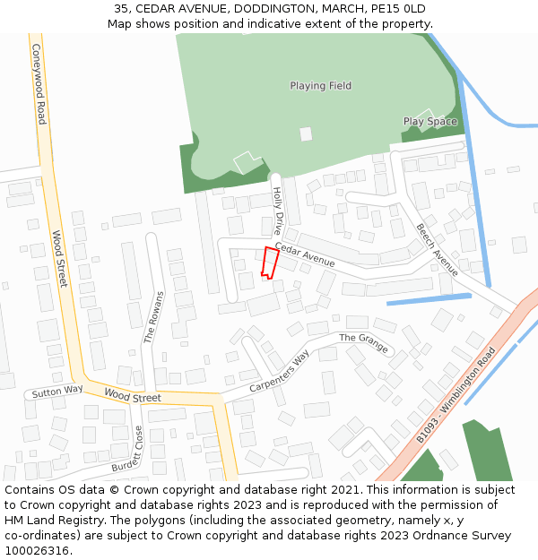 35, CEDAR AVENUE, DODDINGTON, MARCH, PE15 0LD: Location map and indicative extent of plot