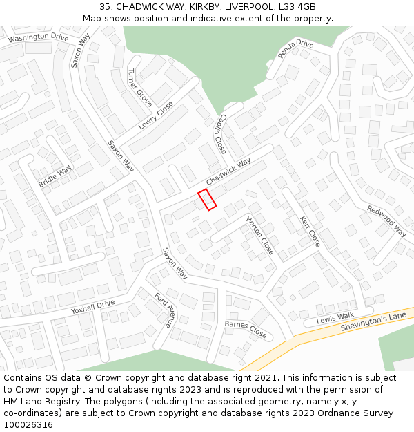 35, CHADWICK WAY, KIRKBY, LIVERPOOL, L33 4GB: Location map and indicative extent of plot