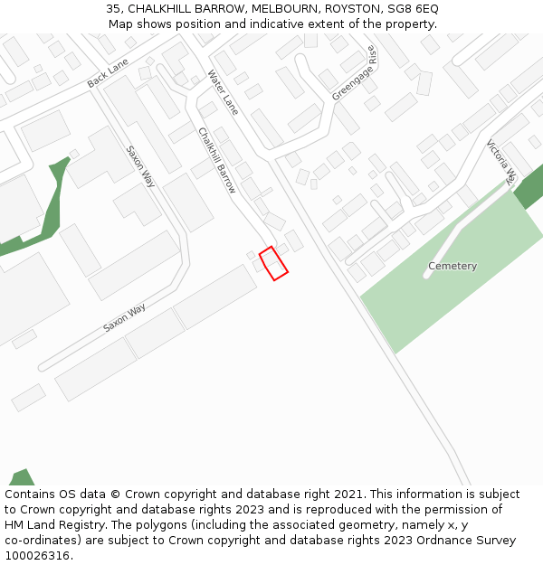 35, CHALKHILL BARROW, MELBOURN, ROYSTON, SG8 6EQ: Location map and indicative extent of plot