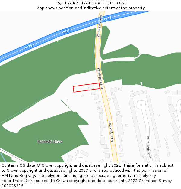 35, CHALKPIT LANE, OXTED, RH8 0NF: Location map and indicative extent of plot