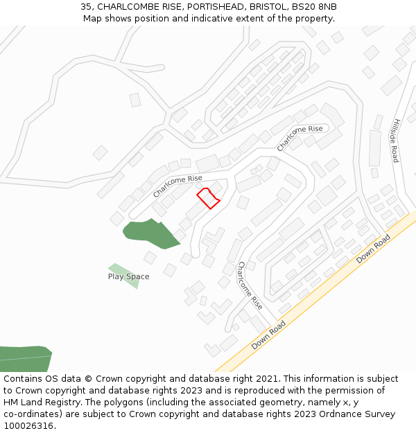 35, CHARLCOMBE RISE, PORTISHEAD, BRISTOL, BS20 8NB: Location map and indicative extent of plot