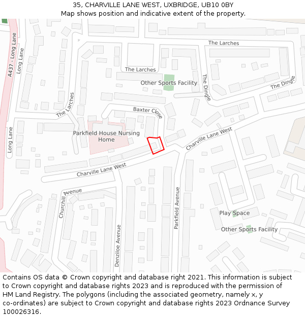 35, CHARVILLE LANE WEST, UXBRIDGE, UB10 0BY: Location map and indicative extent of plot