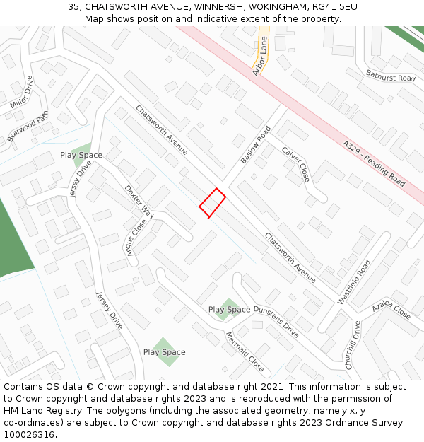 35, CHATSWORTH AVENUE, WINNERSH, WOKINGHAM, RG41 5EU: Location map and indicative extent of plot