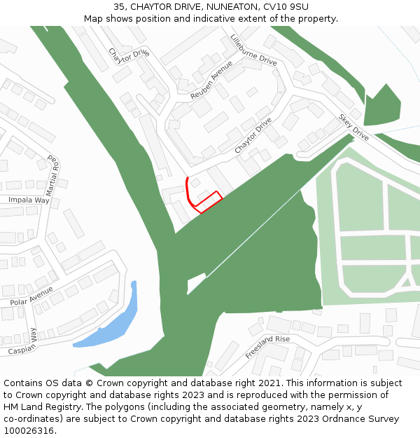 35, CHAYTOR DRIVE, NUNEATON, CV10 9SU: Location map and indicative extent of plot
