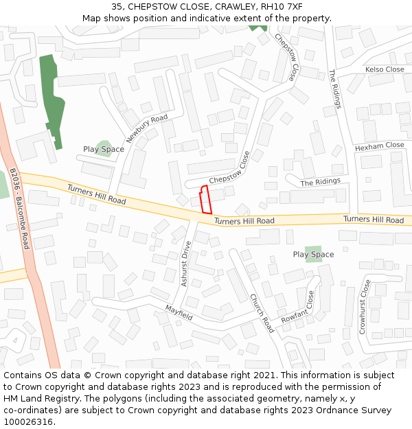 35, CHEPSTOW CLOSE, CRAWLEY, RH10 7XF: Location map and indicative extent of plot