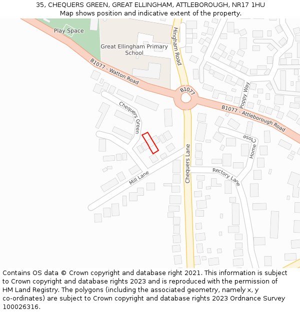 35, CHEQUERS GREEN, GREAT ELLINGHAM, ATTLEBOROUGH, NR17 1HU: Location map and indicative extent of plot