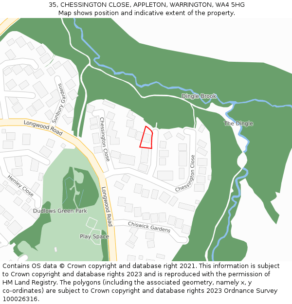 35, CHESSINGTON CLOSE, APPLETON, WARRINGTON, WA4 5HG: Location map and indicative extent of plot