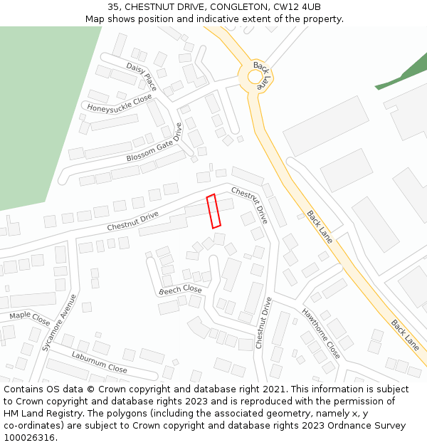 35, CHESTNUT DRIVE, CONGLETON, CW12 4UB: Location map and indicative extent of plot