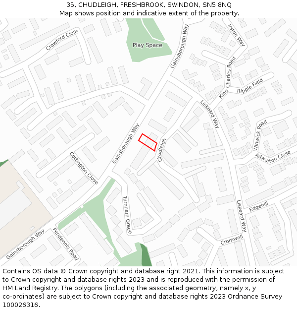 35, CHUDLEIGH, FRESHBROOK, SWINDON, SN5 8NQ: Location map and indicative extent of plot