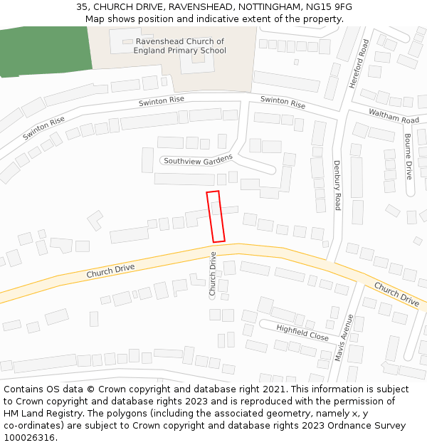 35, CHURCH DRIVE, RAVENSHEAD, NOTTINGHAM, NG15 9FG: Location map and indicative extent of plot
