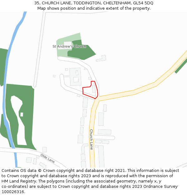 35, CHURCH LANE, TODDINGTON, CHELTENHAM, GL54 5DQ: Location map and indicative extent of plot