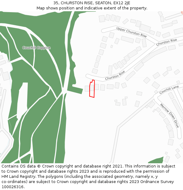 35, CHURSTON RISE, SEATON, EX12 2JE: Location map and indicative extent of plot