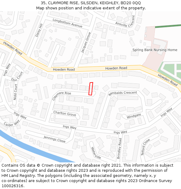35, CLAYMORE RISE, SILSDEN, KEIGHLEY, BD20 0QQ: Location map and indicative extent of plot