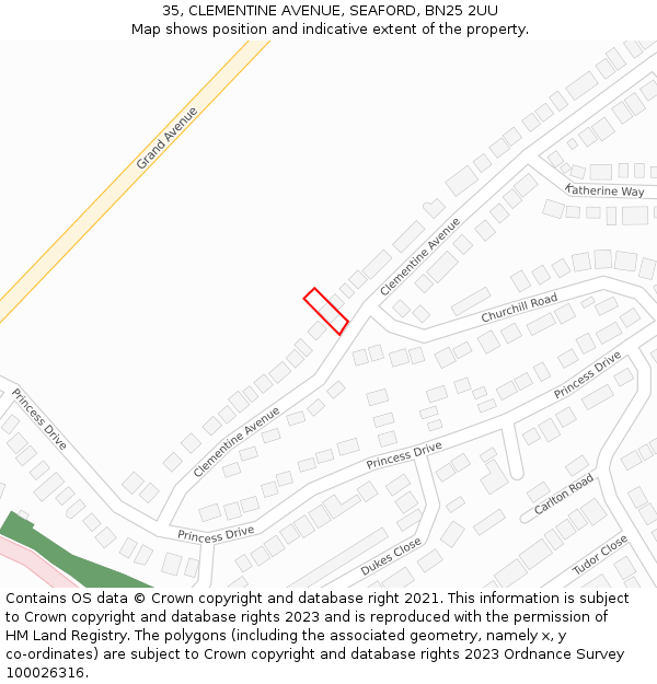 35, CLEMENTINE AVENUE, SEAFORD, BN25 2UU: Location map and indicative extent of plot