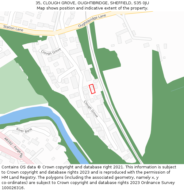 35, CLOUGH GROVE, OUGHTIBRIDGE, SHEFFIELD, S35 0JU: Location map and indicative extent of plot