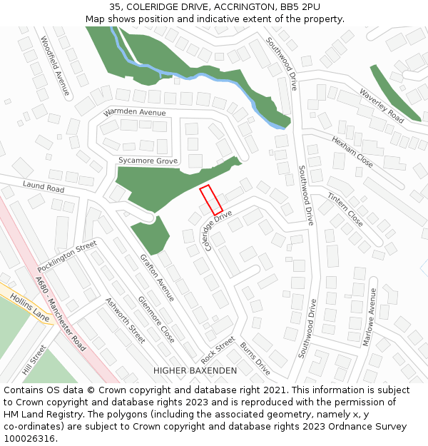 35, COLERIDGE DRIVE, ACCRINGTON, BB5 2PU: Location map and indicative extent of plot