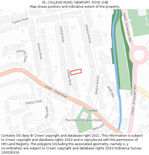 35, COLLEGE ROAD, NEWPORT, PO30 1HB: Location map and indicative extent of plot