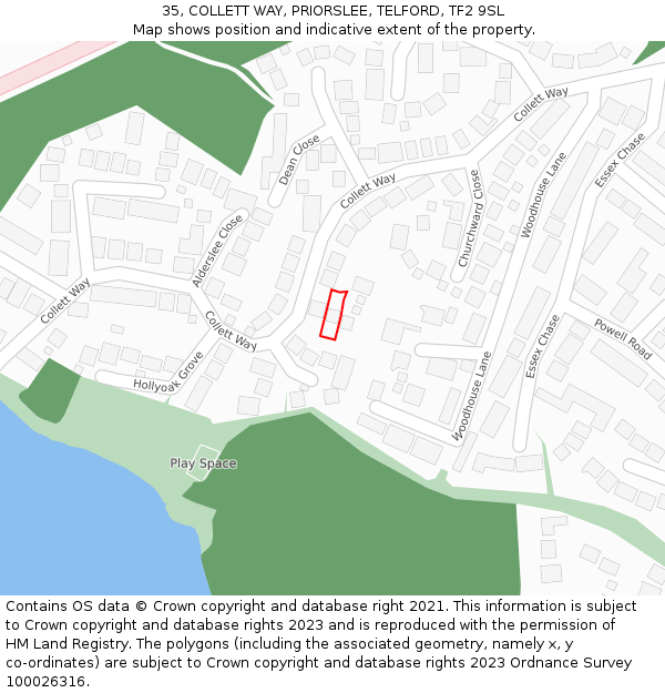 35, COLLETT WAY, PRIORSLEE, TELFORD, TF2 9SL: Location map and indicative extent of plot