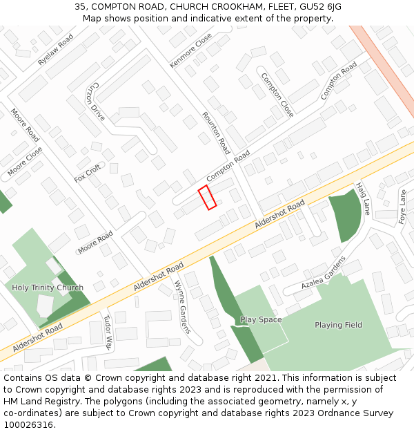 35, COMPTON ROAD, CHURCH CROOKHAM, FLEET, GU52 6JG: Location map and indicative extent of plot