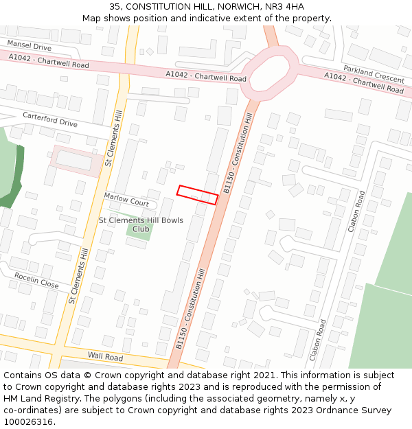 35, CONSTITUTION HILL, NORWICH, NR3 4HA: Location map and indicative extent of plot