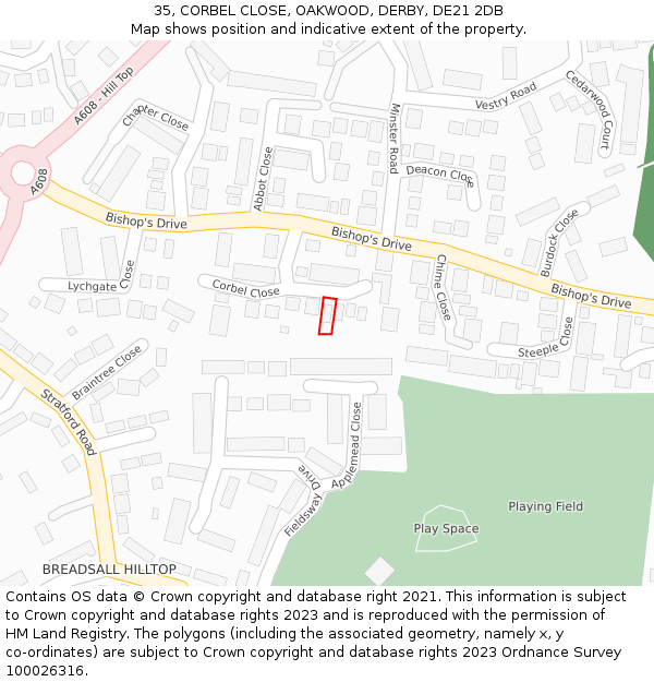 35, CORBEL CLOSE, OAKWOOD, DERBY, DE21 2DB: Location map and indicative extent of plot