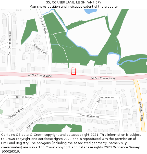 35, CORNER LANE, LEIGH, WN7 5PY: Location map and indicative extent of plot