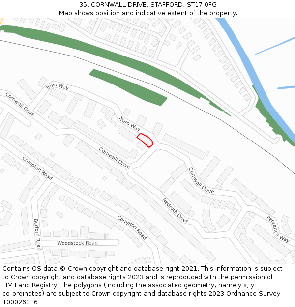 35, CORNWALL DRIVE, STAFFORD, ST17 0FG: Location map and indicative extent of plot