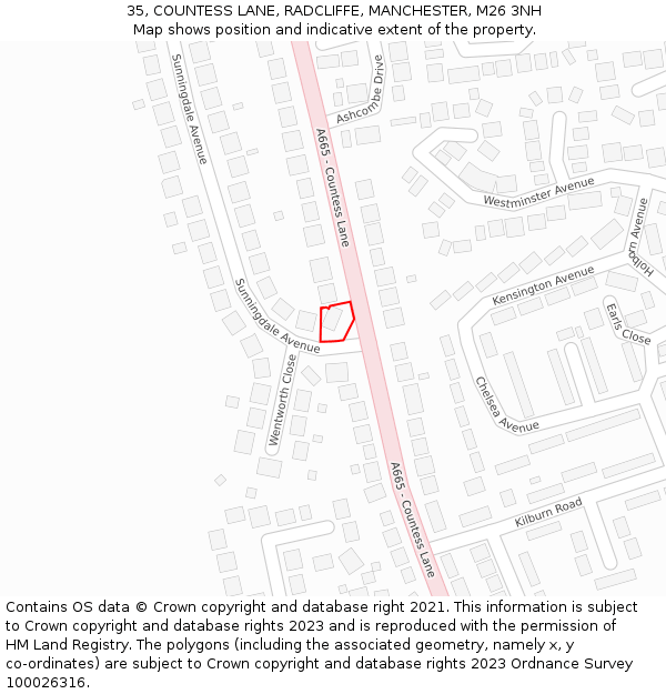 35, COUNTESS LANE, RADCLIFFE, MANCHESTER, M26 3NH: Location map and indicative extent of plot