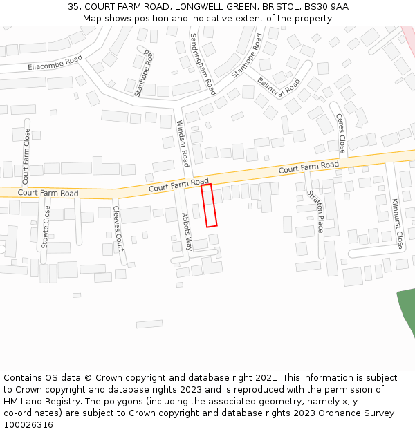 35, COURT FARM ROAD, LONGWELL GREEN, BRISTOL, BS30 9AA: Location map and indicative extent of plot