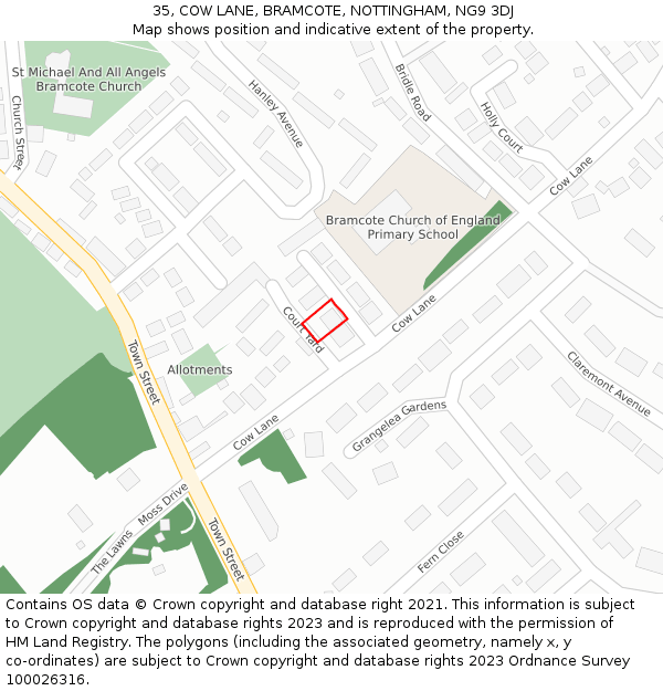 35, COW LANE, BRAMCOTE, NOTTINGHAM, NG9 3DJ: Location map and indicative extent of plot