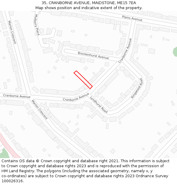 35, CRANBORNE AVENUE, MAIDSTONE, ME15 7EA: Location map and indicative extent of plot